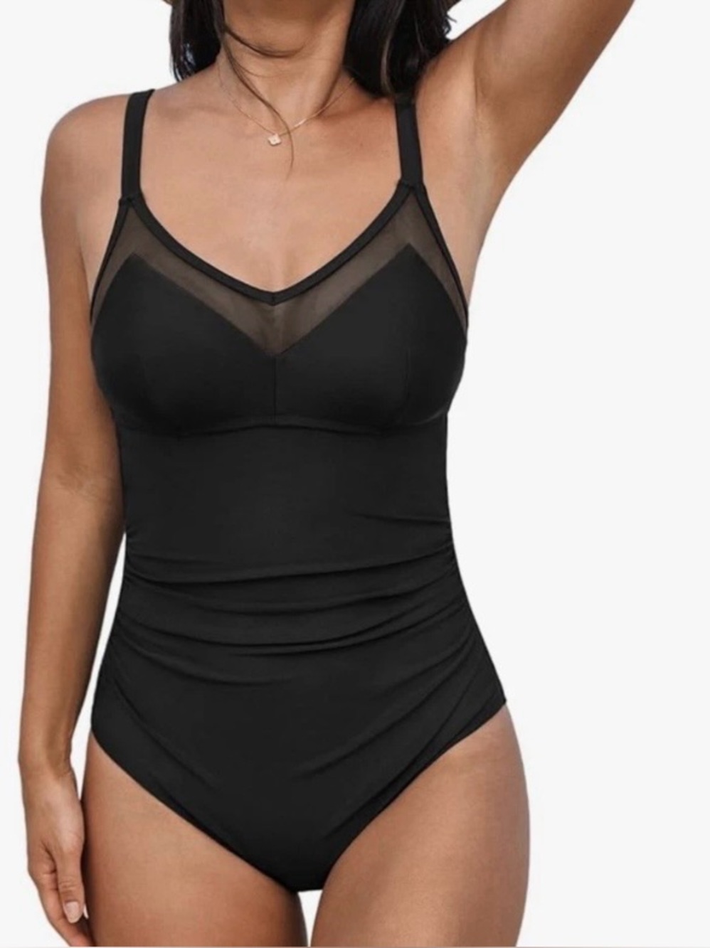 Cupshe Black One-Piece Swimsuit with Sheer Mesh V-Neck